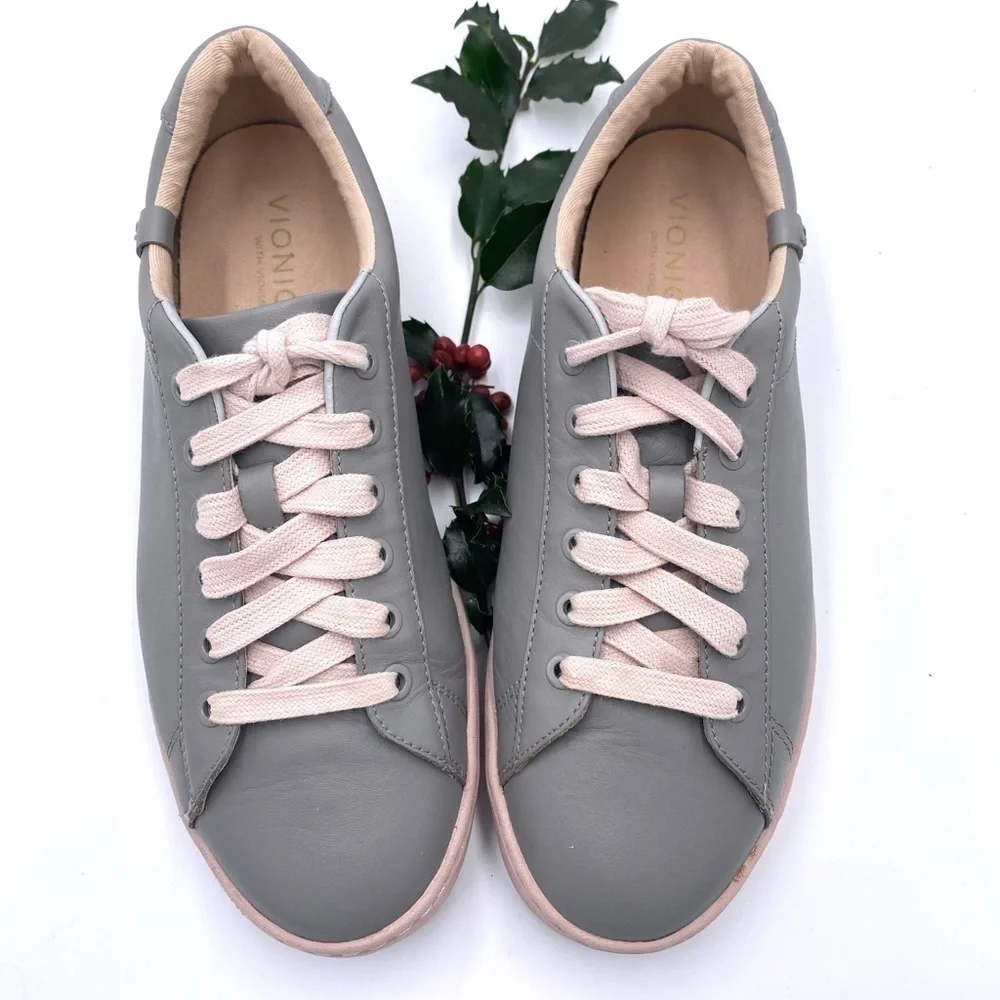 Vionic Mable Leather‎ Lace Up Sneakers Grey Pink sz 9